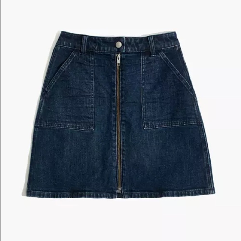 Madewell Dark Blue Denim Zip-Front A-Line Skirt